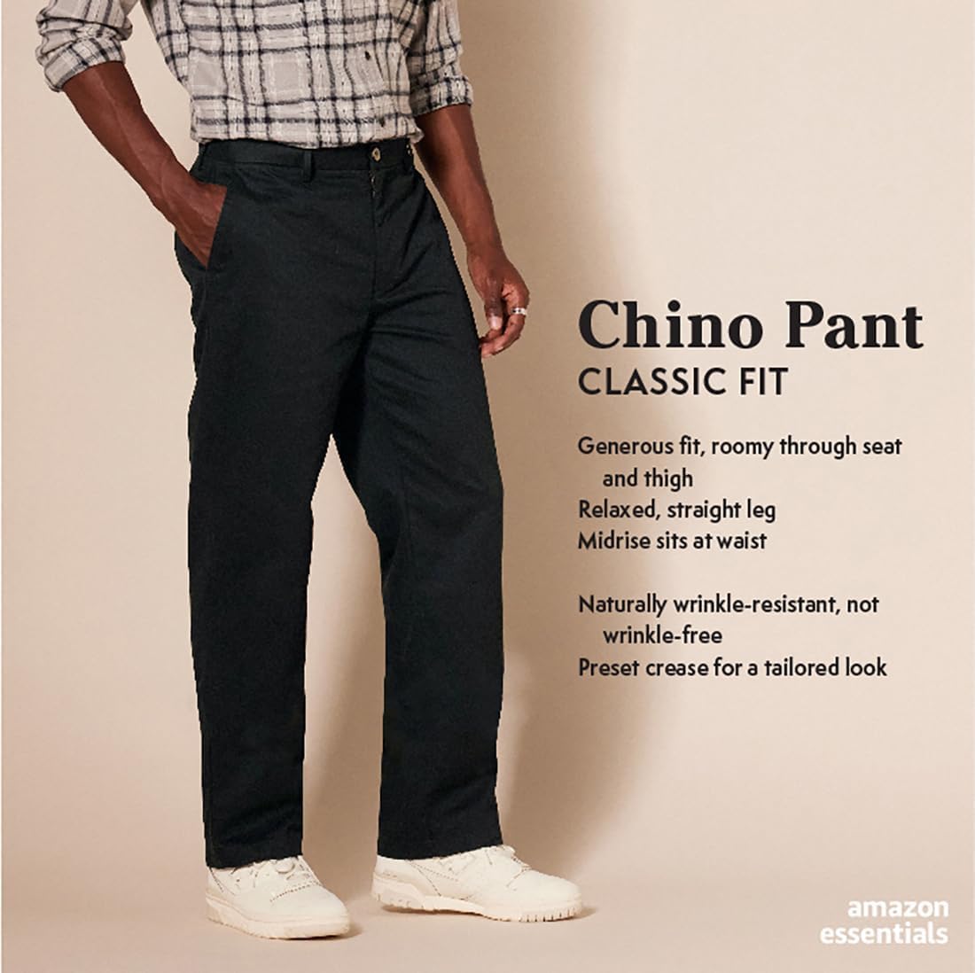 Amazon Essentials Men's Classic-Fit Wrinkle-Resistant Flat-Front Stretch Chino Pant 38W x 