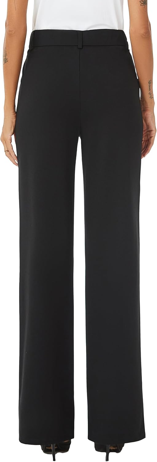 iChosy Womens High Waist Wide Straight Leg Trousers Casual Slacks Dress Pants with Pockets 16 Black
